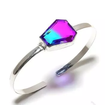 Двухцветный турмалиновый драгоценный камень браслет-манжета из стерлингового серебра 925 пробы, регулируемый P0O56