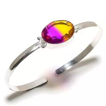 Двухцветный турмалиновый драгоценный камень браслет-манжета из стерлингового серебра 925 пробы, регулируемый b7z49