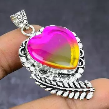 Двухцветный турмалиновый драгоценный камень, кулон из стерлингового серебра 925 пробы, 2,09 дюйма, U3l47