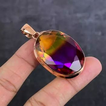 Двухцветный турмалиновый драгоценный камень, медная подвеска ручной работы 2,21 дюйма I5z76