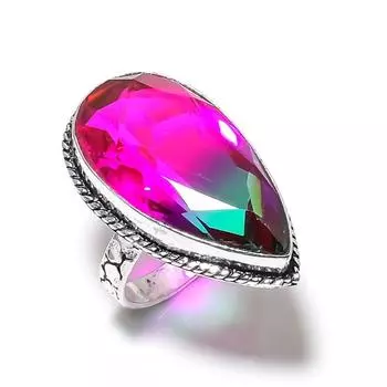 Двухцветный турмалиновый драгоценный камень подарочное кольцо ручной работы из стерлингового серебра 925 пробы размер 8 m8K18