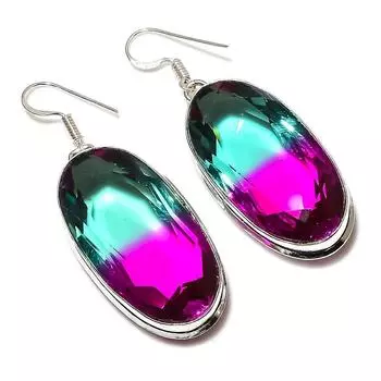 Двухцветный турмалиновый драгоценный камень подарочные ювелирные серьги из стерлингового серебра 925 пробы 2,17 дюйма o8K90