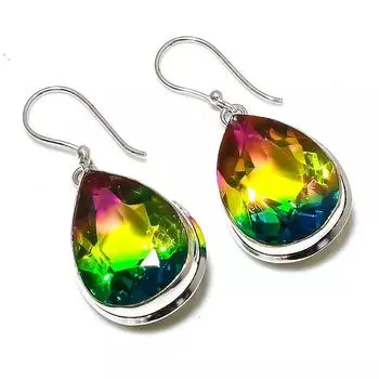 Двухцветный турмалиновый драгоценный камень подарочные ювелирные серьги из стерлингового серебра 925 пробы 1,77 дюйма E0u51