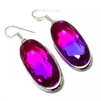 Двухцветный турмалиновый драгоценный камень Подарочные ювелирные серьги из стерлингового серебра 925 пробы 2,17 дюйма q1A43