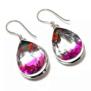 Двухцветный турмалиновый драгоценный камень подарочные ювелирные серьги из стерлингового серебра 925 пробы 1,77 дюйма B2H07