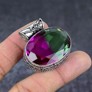 Двухцветный турмалиновый драгоценный камень подарочный кулон из стерлингового серебра 925 пробы 1,58 N3h14