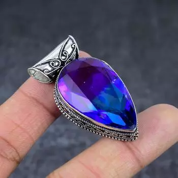 Двухцветный турмалиновый драгоценный камень подарочный кулон из стерлингового серебра 925 пробы 1,85 q4y31