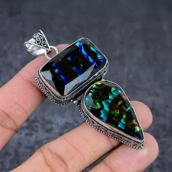 Двухцветный турмалиновый драгоценный камень подарочный кулон из стерлингового серебра 925 пробы 3,07 дюйма E3S40