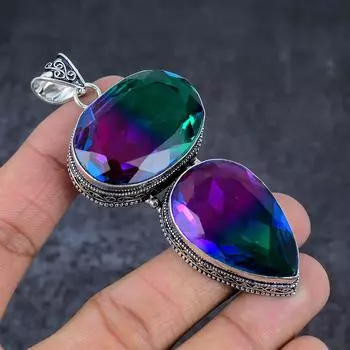 Двухцветный турмалиновый драгоценный камень подарочный кулон из стерлингового серебра 925 пробы 3,35 дюйма v8q17