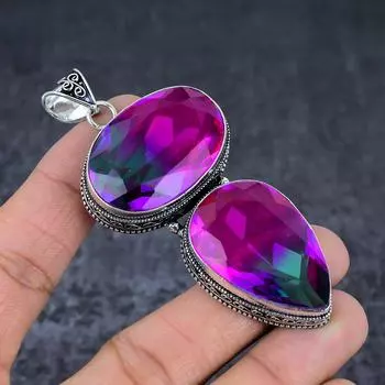 Двухцветный турмалиновый драгоценный камень подарочный кулон из стерлингового серебра 925 пробы 3,43 дюйма U6h40