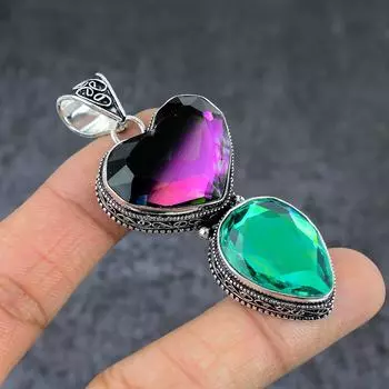 Двухцветный турмалиновый драгоценный камень подарочный кулон из стерлингового серебра 925 пробы 2,76 дюйма t9I43