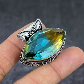 Двухцветный турмалиновый драгоценный камень подарочный кулон из стерлингового серебра 925 пробы 1,38 дюйма T6L40