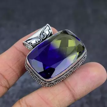 Двухцветный турмалиновый драгоценный камень подарочный кулон из стерлингового серебра 925 пробы 1,46 дюйма W6V15