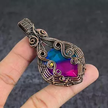 Двухцветный турмалиновый драгоценный камень, подвеска из медной проволоки, 2,76 дюйма, t0Z41