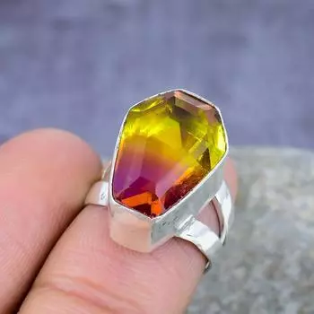 Двухцветный турмалиновый драгоценный камень ручной работы 925 пробы Серебряное кольцо Ювелирные изделия всех размеров