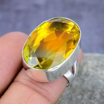 Двухцветный турмалиновый драгоценный камень ручной работы 925 пробы Серебряное кольцо Ювелирные изделия всех размеров 4 жёлтый