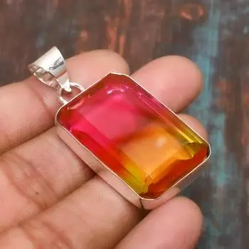 Двухцветный турмалиновый драгоценный камень ручной работы из стерлингового серебра 925 пробы 1.97 Inches розовый