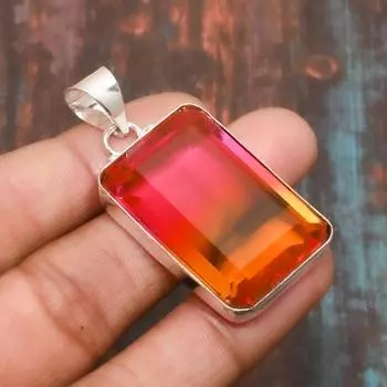 Двухцветный турмалиновый драгоценный камень ручной работы из стерлингового серебра 925 пробы для нее 1.97 Inches красный