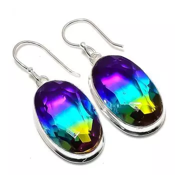 Двухцветный турмалиновый драгоценный камень, серьги ручной работы из стерлингового серебра 925 пробы 1,89 дюйма h5d29