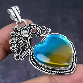 Двухцветный турмалиновый драгоценный камень, серебряная подвеска 925 пробы 2,36 дюйма m3o87