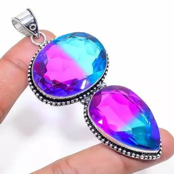 Двухцветный турмалиновый кулон ручной работы из стерлингового серебра 925 пробы 3,47 дюйма q5r04