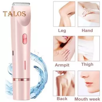 Двухголовочная женская электробритва с USB-перезаряжаемым водонепроницаемым портативным устройством для путешествий, для удаления волос на лице, теле, в зоне бикини, на руках и ногах, бритвой-эпилятором, триммером розовый