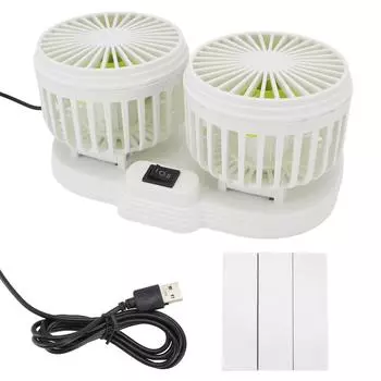 Двухголовый USB-вентилятор для приборной панели автомобиля, многоскоростной, тихий, портативный охлаждающий вентилятор для транспортного средства, для дома на колесах, грузовика белый