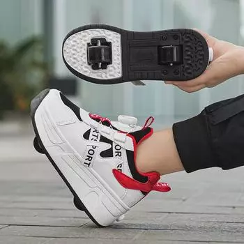 Двухколесные кроссовки для мальчиков с коньками для занятий спортом на открытом воздухе 32 белый/красный