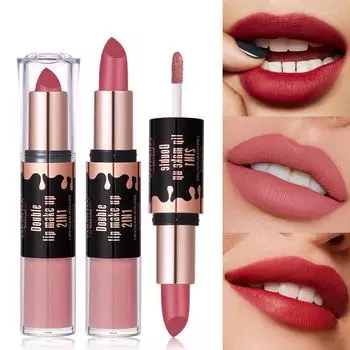 Двухкомпонентная матовая помада для губ с антипригарным покрытием Cup Velvet Mist Lip Glaze 2-в-1 водостойкий стойкий увлажняющий блеск для губ 01