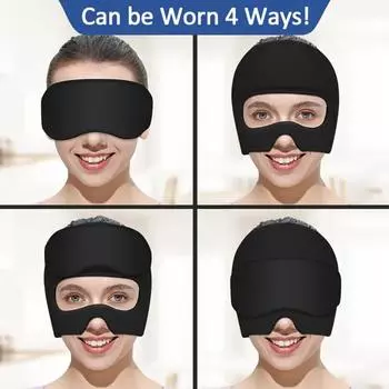 Двухкомпонентная шапочка от мигрени + маска для глаз, шапочка от мигрени, горячая и холодная, шапочка с гелем для льда, подходит на 360° чёрный