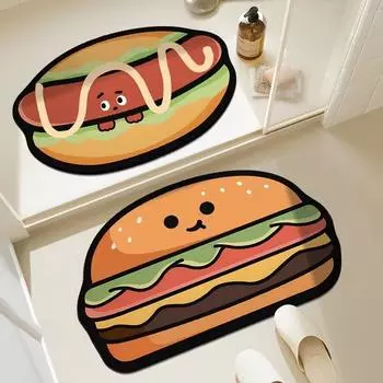 Двухкомпонентный коврик для пола с изображением бургера из мультфильма, быстросохнущий коврик для туалета, коврик для входной двери 40*60cm+40*60cm2.5mm