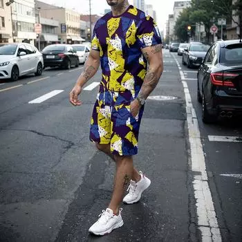 Двухкомпонентный мужской летний костюм в стиле ретро-милитари с 3D-эффектом S