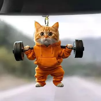 Двухмерный акрил, милый оранжевый брелок для ключей в виде фитнес-штанги для домашних животных, подходит для ключей от машины и подарков, подвесок на зеркала заднего вида, аксессуаров для сумок.