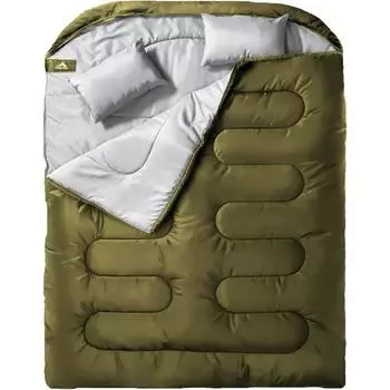 Двухместный спальный мешок для взрослых мужчин с подушкой, спальный мешок размера XL Queen Size для двух человек для кемпинга и пеших походов в любое время года