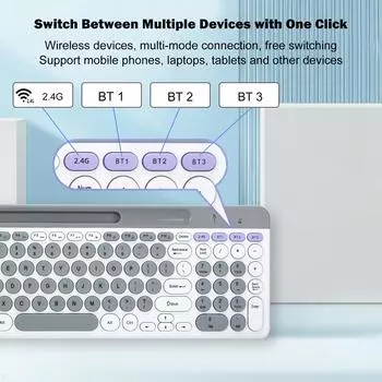 Двухрежимная беспроводная клавиатура и мышь, комбинированная мембранная клавиатура 2,4G BT5.0 BT, 3 канала, возможность подключения C чёрный