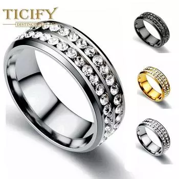 Двухрядное кольцо из титановой стали с цирконом, корейское модное кольцо для пары из нержавеющей стали с инкрустацией цирконом 6 чёрный