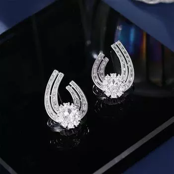 Двухрядные квадратные U-образные серьги-гвоздики из циркония, серебряные иглы 925 пробы, ретро-геометрические инкрустированные цветы, модные персонализированные серьги серебряный