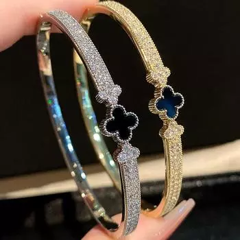 Двухрядный браслет из пяти лепестков с инкрустацией из циркония для женщин, легкий браслет с роскошной текстурой, модные аксессуары 17CM