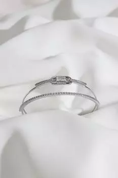 Двухрядный браслет-наручник серебряного цвета