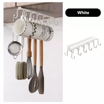 Двухрядный многофункциональный крючок для хранения, металлические полки для шкафа, подвесные крючки без перфорации, держатель для чашки, кухонный инструмент белый