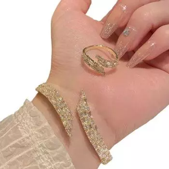 Двухрядный открытый легкий роскошный изысканный регулируемый браслет-кольцо золотой