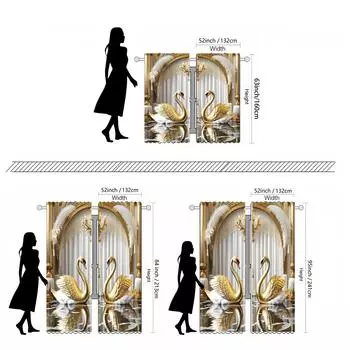 Двухсекционная цифровая желтая занавеска с длинным воротом в виде лебедя для украшения дома, гостиной, спальни, эффект занавески через штангу W52H63inchW132H160cm
