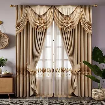 Двухсекционная HD цифровая желтая европейская высококачественная цветочная занавеска для украшения дома, стиль украшения гостиной, спальни, занавеска на штанге W52H63inchW132H160cm