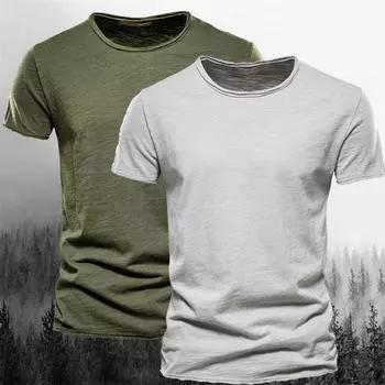 Двухсекционная летняя футболка с круглым вырезом и короткими рукавами, популярная мужская, новая однотонная футболка из бамбукового хлопка, мужская одежда из чистого хлопка S