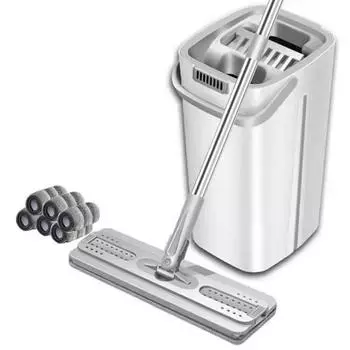 Двухсекционная система швабры Barrel System Mop Bucket Set Самоочищающаяся швабра с 6 чистящими салфетками Вращение на 360 градусов