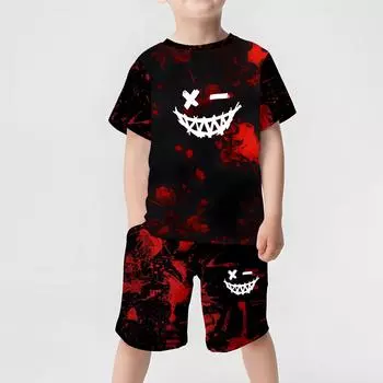 Двухсекционные шорты с короткими рукавами и 3D-принтом для мальчиков с карманами 100cm