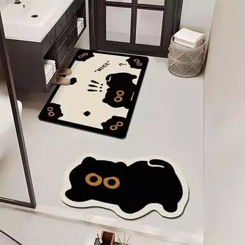 Двухсекционный мультяшный котенок TPR ванная комната туалет дверь быстросохнущий коврик входная дверь входная дверь 40*60cm+40*60cm2.5mm