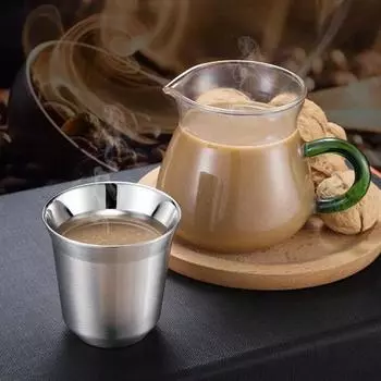 Двухслойная эффективная кофейная чашка на 86 мл, практичная термостойкая чашка для воды из нержавеющей стали, домашняя серебряный