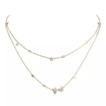 Двухслойная цепочка на ключицы Ins Internet Celebrity из стерлингового серебра 925 пробы с позолоченным цирконием и блестящим ожерельем можно использовать как браслет 20CM