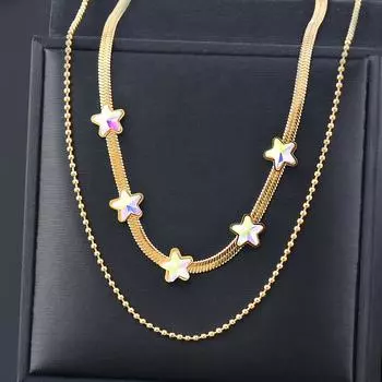 Двухслойная цепочка на ключицы из титановой стали с кристаллами